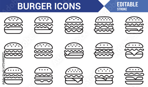Flat linear burger vector pack — cheeseburger and sandwich symbols