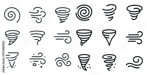 Weather and wind outline icons set – storm, cyclone, meteorology symbols