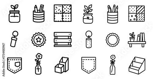 Gardening and craft outline icons set – line, minimal, creative symbols collection