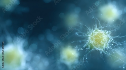 A graphic showing the human immune system, with abstract cells attacking viruses.