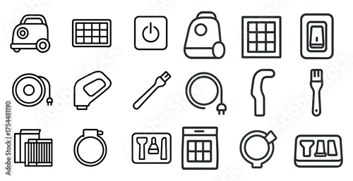 Home appliance line icons set – outline, linear, household and cleaning symbols