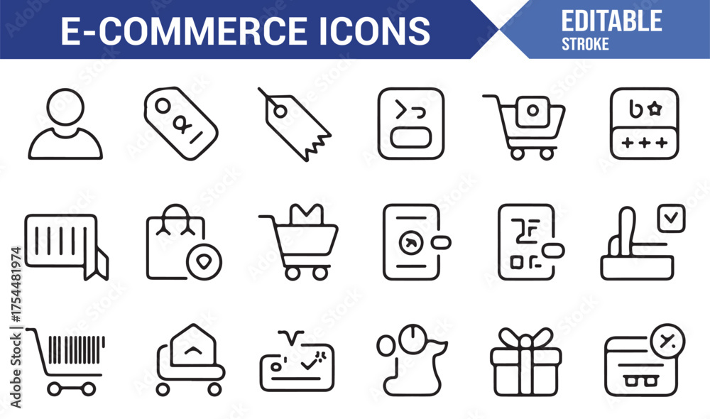 Fototapeta premium Simple thin line e-commerce icons collection for website or mobile app