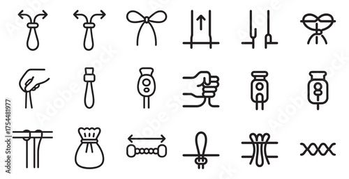 Sewing and tailoring linear icons set – outline, dressmaking, fashion design symbols