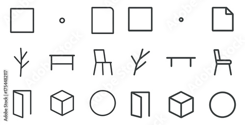 Office and furniture line icons set – flat, outline, workspace and interior design symbols