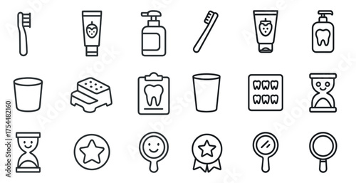 Dental and hygiene outline icons set – linear, line, oral health symbols