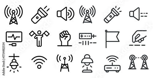 Communication and technology line icons set – outline, linear, wireless and network symbols