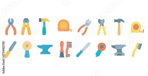 Construction tools flat icons set – outline, diy, repair and building symbols.