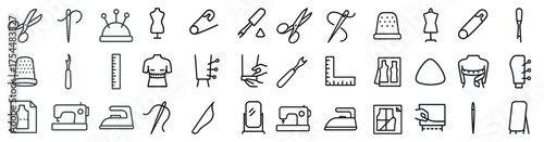 Sewing and tailoring icon set – outline, linear, design and craft tools