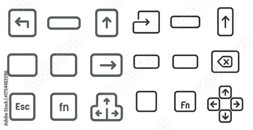 Keyboard navigation line icons set – outline, direction, arrow shortcuts collection
