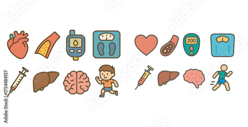 Healthcare and diabetes outline icons set – line, medical, treatment symbols