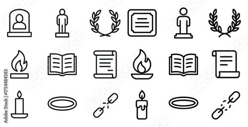 Cultural and historical outline icons set – linear, line, heritage symbols
