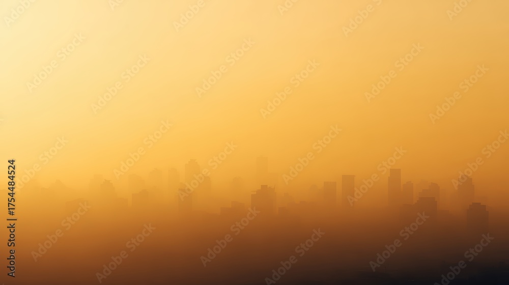 Fototapeta premium A city skyline barely visible through thick, yellow smog.