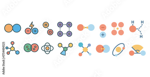 Chemistry and molecule line icons set – linear, scientific, lab elements.