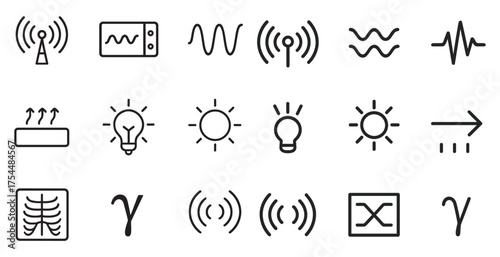Wireless communication icons set – outline, line, wi-fi and signal symbols