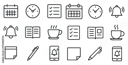 Time management line icons set – clock, schedule, reminder symbols
