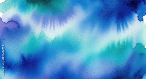 Watercolor painting in blue and turquoise shades