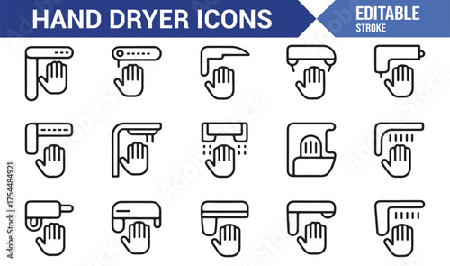 Linear hand dryer icons showing air drying devices for clean and modern bathroom design