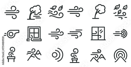 Weather symbols linear icons set – outline, line, climate and atmospheric signs