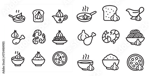 Food and cooking outline icons set – line, culinary, kitchen and meal symbols