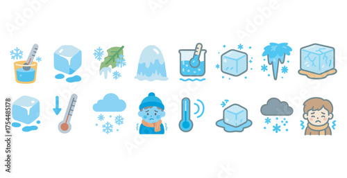 Winter weather icons set – flat, chilly, snow and cold season symbols