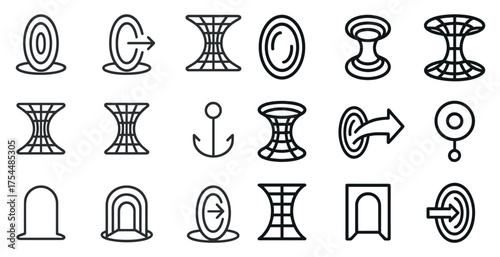 Portal and entrance outline icons set – linear, gateway, doorway design symbols