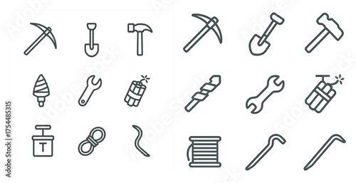 Construction tools line icons set – outline, linear, workshop and repair essentials