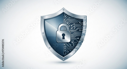 Security shield with padlock, symbolizing data protection, cybersecurity, and privacy in digital technology