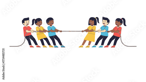Tug-of-War: A spirited group of children engage in a lively tug-of-war, showcasing teamwork, determination, and friendly competition.