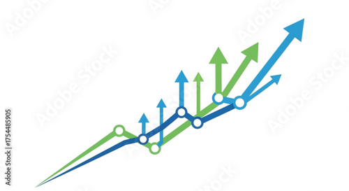 Illustration of upward trending arrows and lines, symbolizing business growth, success, and positive market trends