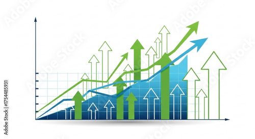 Illustration of a business graph with upward trending arrows, symbolizing growth, success, and positive financial performance