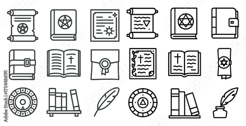 Mystic and magic line icons set – outline, witchcraft and occult symbols