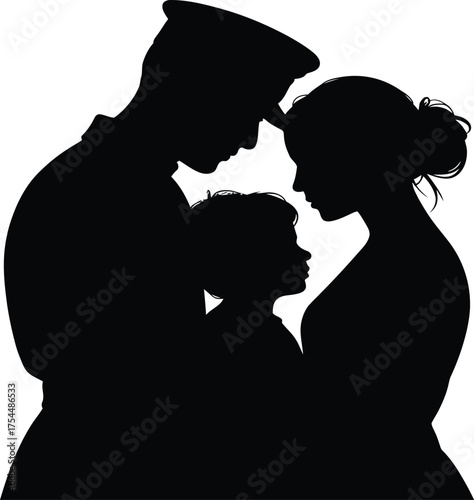Touching Silhouette of a Loving Military Family, Honoring Service and Sacrifice, Perfect for Memorials and Patriotic Events, Expressing Love and Unity