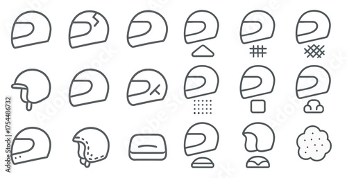 Motorcycle helmets outline icons set – safety, protective gear, bike essentials