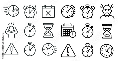 Time management line icons set – clock, schedule, productivity symbols
