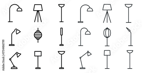 Home lighting silhouette icons set – lamps, fixtures, interior design symbols