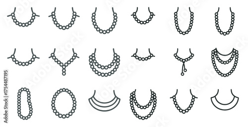 Jewelry icons set – outline, silhouette, necklace and gem design symbols