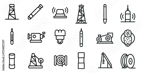 Construction and tools outline icons set – line, linear, building and development symbols