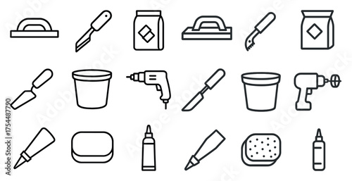 Construction and tools outline icons set – linear, isometric, building essentials