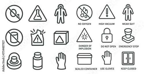 Safety and hazard warning icons set – outline, linear, alert and caution symbols