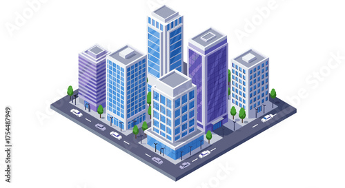 Isometric cityscape with skyscrapers and streets in urban design