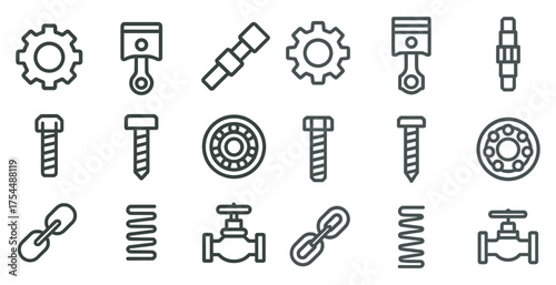 Automotive industry icons set – outline, linear, vehicle maintenance symbols
