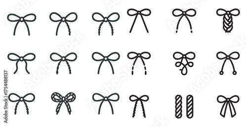 Bow tie outline icons set – silhouette, vector, fashion accessory symbols.