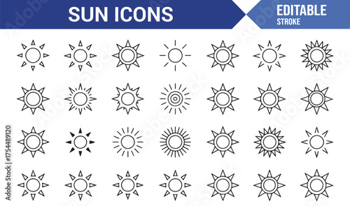 Solar and sunlight icons pack — thin line style weather design elements