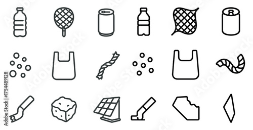 Recycling and waste outline icons set – flat, linear, eco-friendly symbols for sustainability
