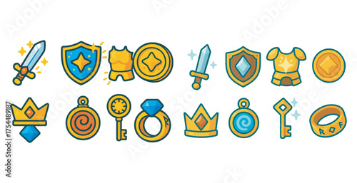 Fantasy adventure icons set – solid, gaming, quest symbols for storytelling.