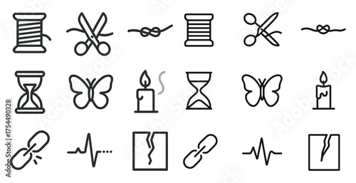 Craft and diy outline icons set – line, silhouette, tools and creativity symbols