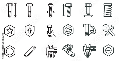 Construction and tools outline icons set – linear, design, engineering symbols