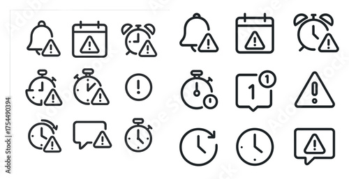 Alert and notification icons set - line, outline, alarm and reminder symbols