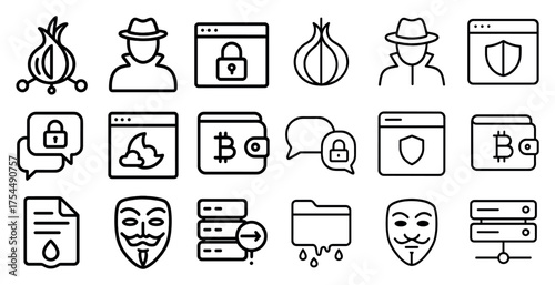 Cybersecurity and privacy icons set – outline, linear, security and protection visuals