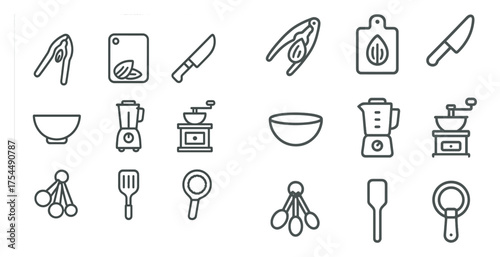 Kitchen utensil line icons set – culinary tools, cooking, outline style.